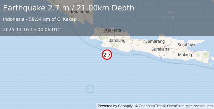 Earthquake JAVA, INDONESIA (2.7 m) (2025-11-16 15:04:06 UTC)