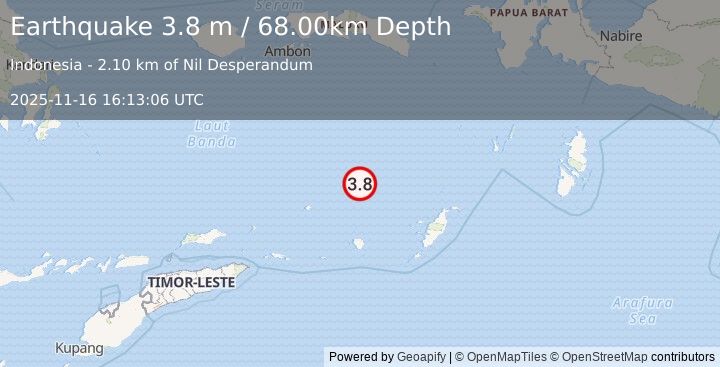 Earthquake BANDA SEA (3.8 m) (2025-11-16 16:13:06 UTC)