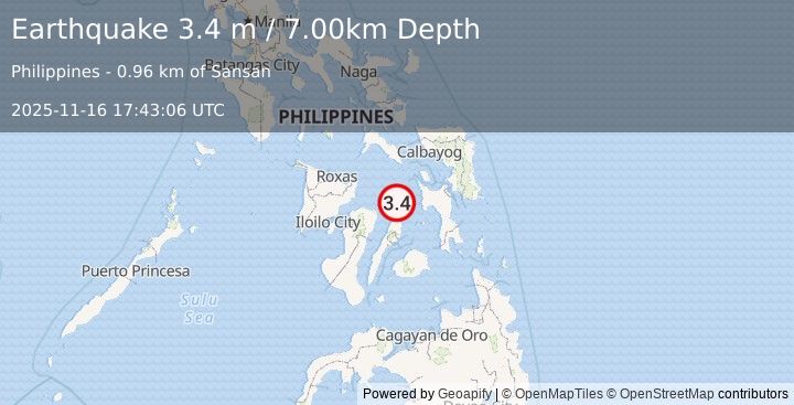 Earthquake VISAYAN SEA, PHILIPPINES (3.4 m) (2025-11-16 17:43:06 UTC)
