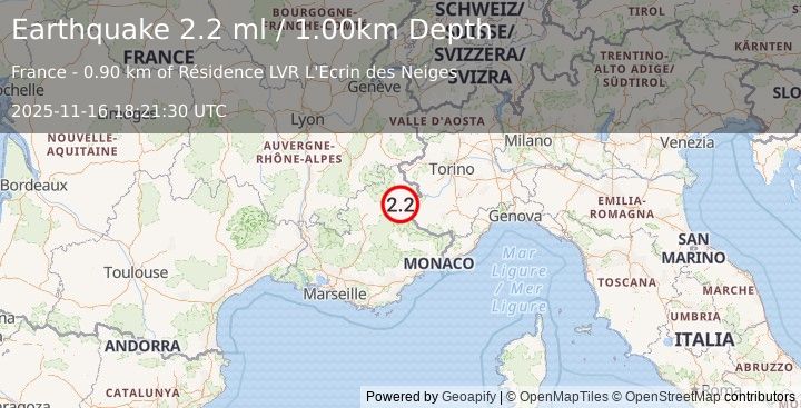Earthquake FRANCE (2.2 ml) (2025-11-16 18:21:30 UTC)