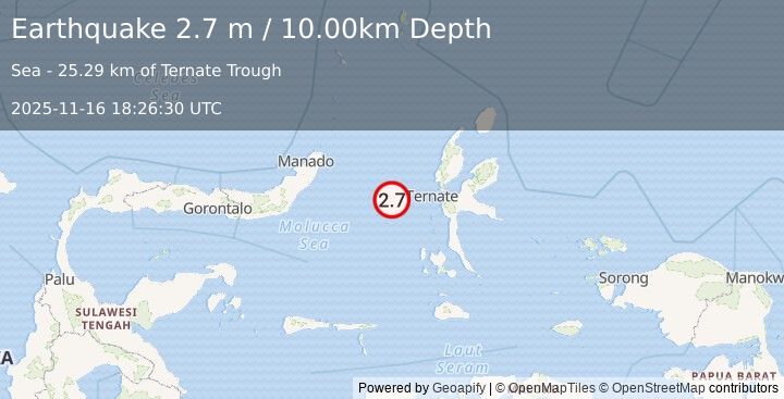 Earthquake MOLUCCA SEA (2.7 m) (2025-11-16 18:26:30 UTC)