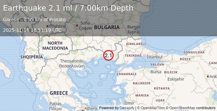 Earthquake WESTERN TURKEY (1.9 ml) (2025-11-16 18:52:05 UTC)