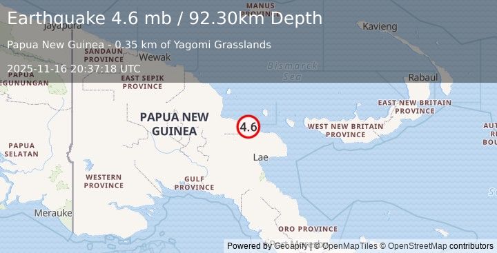 Earthquake EASTERN NEW GUINEA REG., P.N.G. (4.6 mb) (2025-11-16 20:37:18 UTC)