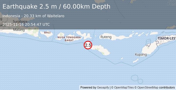 Earthquake SUMBAWA REGION, INDONESIA (2.5 m) (2025-11-16 20:54:47 UTC)
