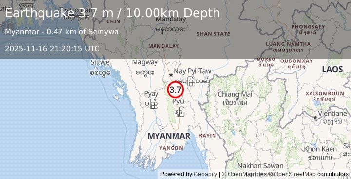 Earthquake MYANMAR (3.7 m) (2025-11-16 21:20:15 UTC)