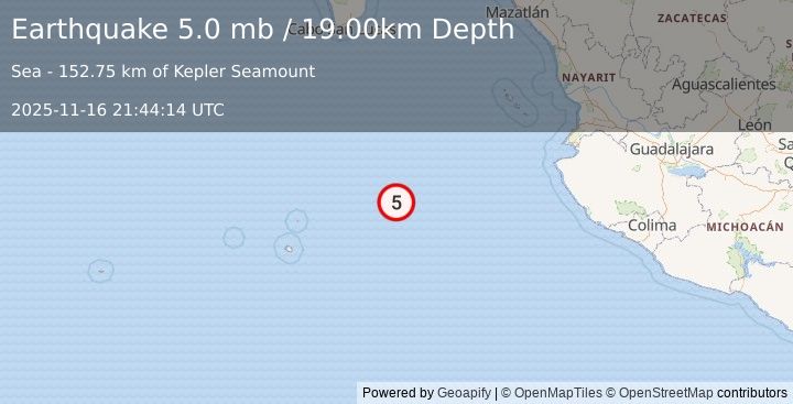 Earthquake REVILLA GIGEDO ISLANDS REGION (5.2 mw) (2025-11-16 21:44:10 UTC)