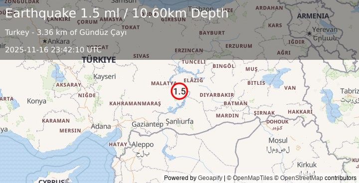 Earthquake EASTERN TURKEY (1.5 ml) (2025-11-16 23:42:10 UTC)