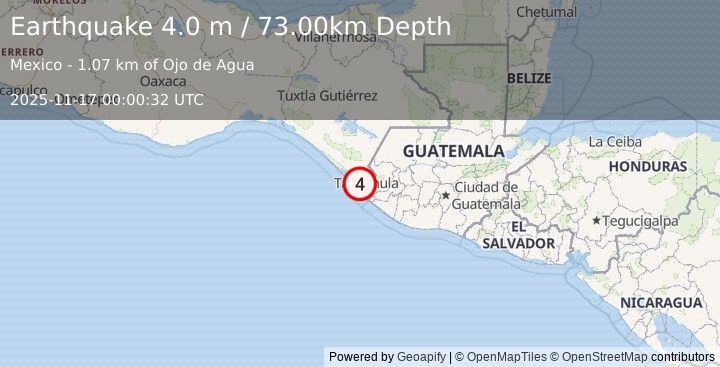 Earthquake CHIAPAS, MEXICO (4.0 m) (2025-11-17 00:00:32 UTC)
