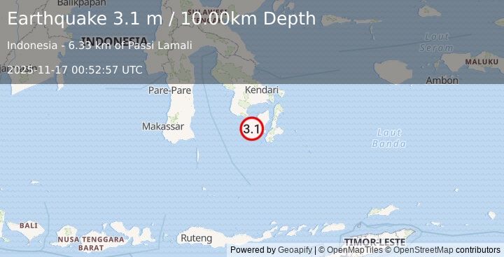 Earthquake SULAWESI, INDONESIA (3.1 m) (2025-11-17 00:52:57 UTC)
