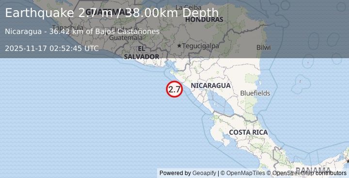 Earthquake NEAR COAST OF NICARAGUA (2.7 m) (2025-11-17 02:52:45 UTC)