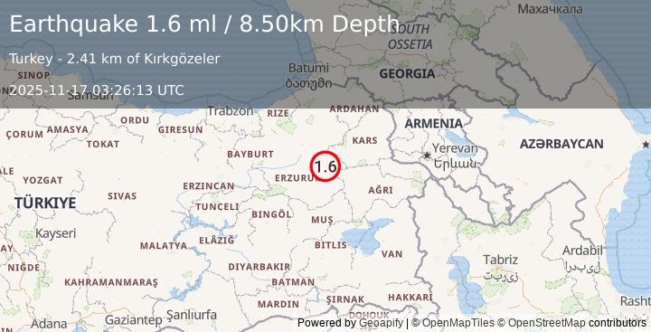 Earthquake EASTERN TURKEY (1.6 ml) (2025-11-17 03:26:13 UTC)
