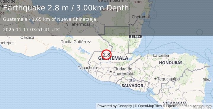 Earthquake GUATEMALA (2.8 m) (2025-11-17 03:51:41 UTC)