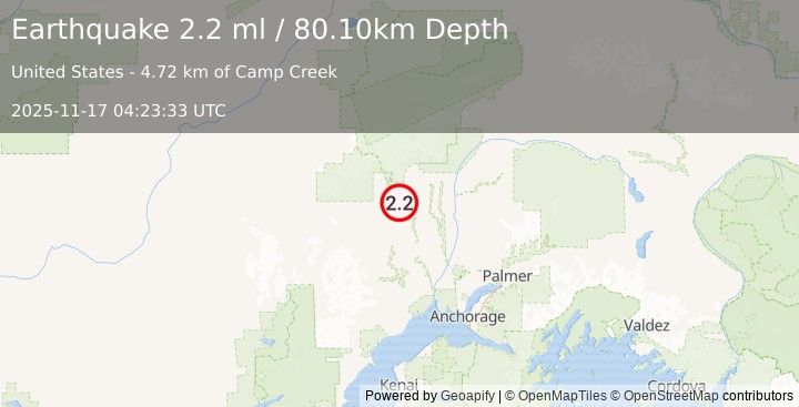 Earthquake CENTRAL ALASKA (2.2 ml) (2025-11-17 04:23:33 UTC)