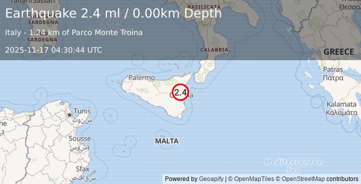 Earthquake SICILY, ITALY (2.4 ml) (2025-11-17 04:30:44 UTC)