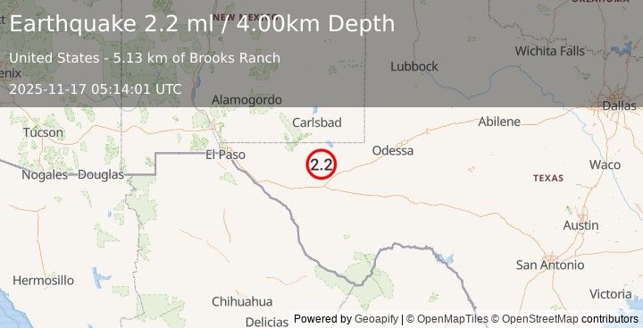 Earthquake WESTERN TEXAS (2.2 ml) (2025-11-17 05:14:01 UTC)