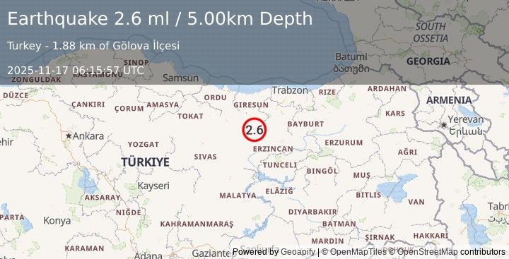 Earthquake EASTERN TURKEY (2.6 ml) (2025-11-17 06:15:57 UTC)