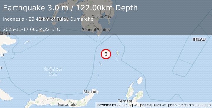 Earthquake KEPULAUAN SANGIHE, INDONESIA (3.0 m) (2025-11-17 06:34:22 UTC)