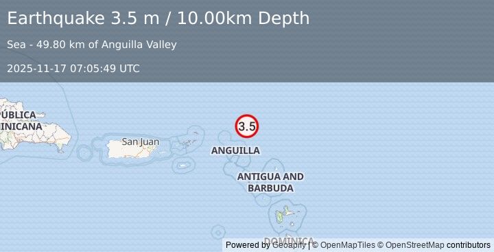 Earthquake ANGUILLA REGION, LEEWARD ISLANDS (3.5 m) (2025-11-17 07:05:49 UTC)