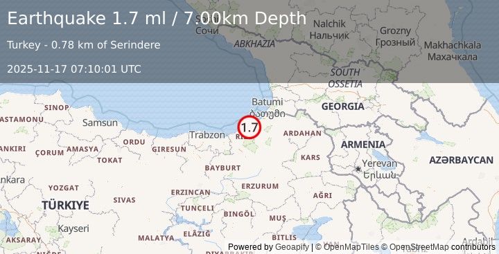 Earthquake EASTERN TURKEY (1.7 ml) (2025-11-17 07:10:01 UTC)