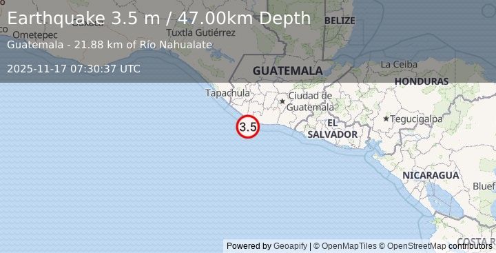 Earthquake OFFSHORE GUATEMALA (3.5 m) (2025-11-17 07:30:37 UTC)