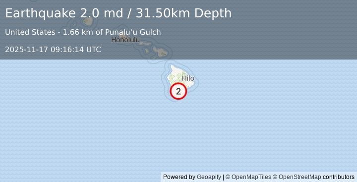 Earthquake ISLAND OF HAWAII, HAWAII (2.0 md) (2025-11-17 09:16:14 UTC)