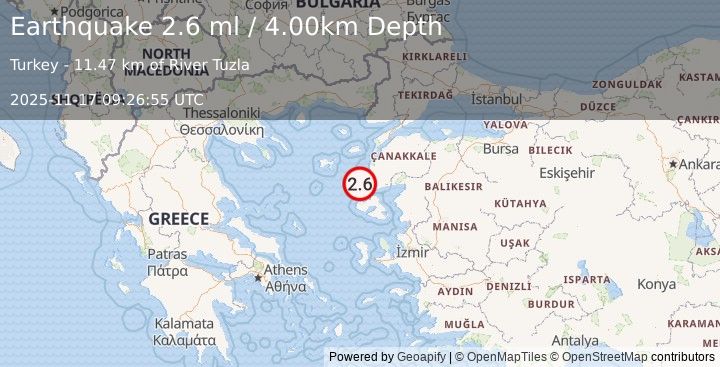 Earthquake AEGEAN SEA (2.6 ml) (2025-11-17 09:26:55 UTC)