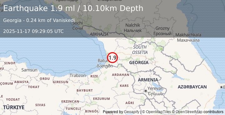 Earthquake GEORGIA (SAK'ART'VELO) (1.9 ml) (2025-11-17 09:29:05 UTC)
