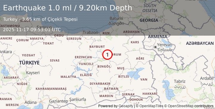 Earthquake EASTERN TURKEY (1.0 ml) (2025-11-17 09:53:01 UTC)