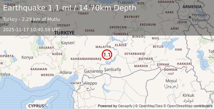 Earthquake EASTERN TURKEY (1.1 ml) (2025-11-17 10:40:59 UTC)