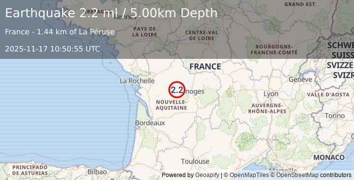 Earthquake FRANCE (2.2 ml) (2025-11-17 10:50:55 UTC)