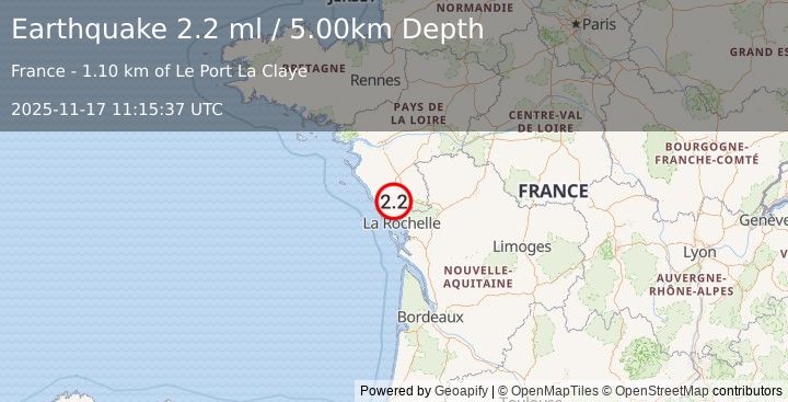 Earthquake FRANCE (2.2 ml) (2025-11-17 11:15:37 UTC)