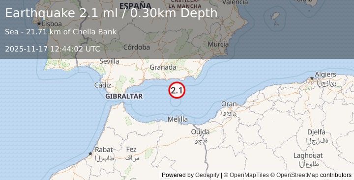 Earthquake STRAIT OF GIBRALTAR (2.1 ml) (2025-11-17 12:44:02 UTC)