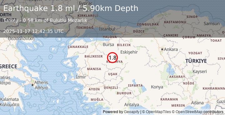 Earthquake WESTERN TURKEY (1.8 ml) (2025-11-17 12:42:35 UTC)