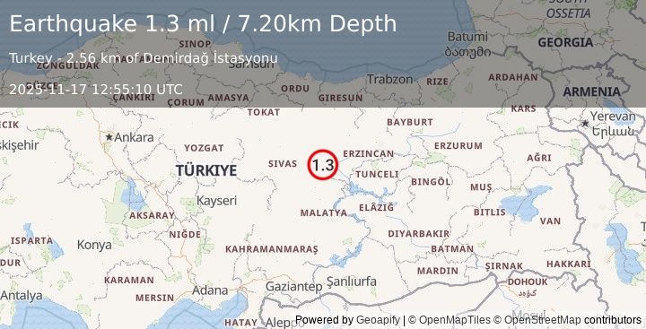 Earthquake EASTERN TURKEY (1.3 ml) (2025-11-17 12:55:10 UTC)