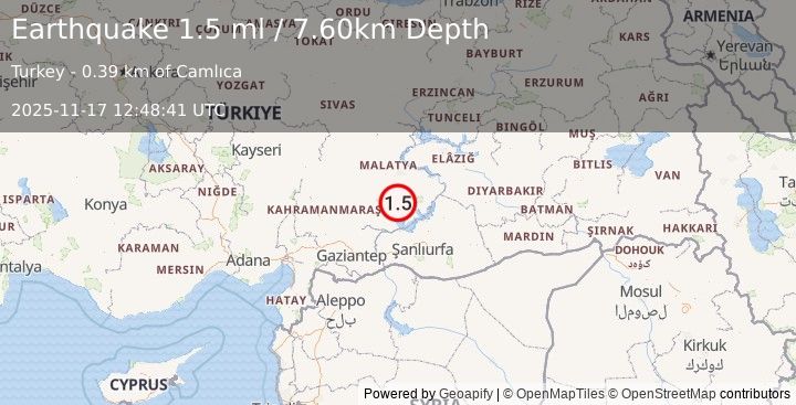 Earthquake EASTERN TURKEY (1.5 ml) (2025-11-17 12:48:41 UTC)
