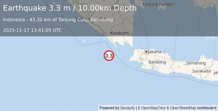 Earthquake SUNDA STRAIT, INDONESIA (3.3 m) (2025-11-17 13:41:05 UTC)