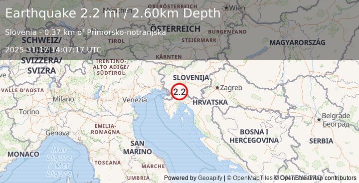 Earthquake SLOVENIA (2.2 ml) (2025-11-17 14:07:17 UTC)