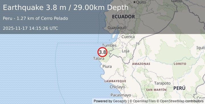 Earthquake PERU-ECUADOR BORDER REGION (3.8 m) (2025-11-17 14:15:26 UTC)