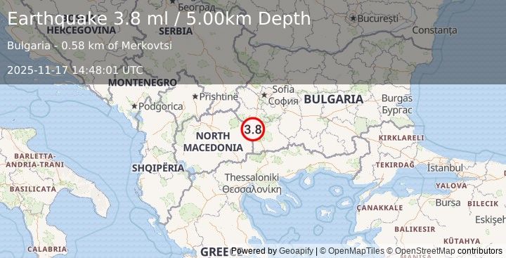 Earthquake BULGARIA (3.6 ml) (2025-11-17 14:48:00 UTC)