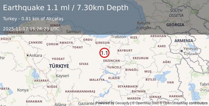 Earthquake EASTERN TURKEY (1.1 ml) (2025-11-17 15:26:23 UTC)