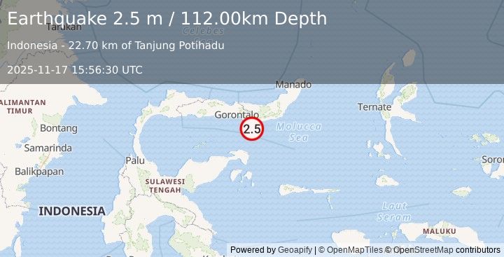 Earthquake MINAHASA, SULAWESI, INDONESIA (2.5 m) (2025-11-17 15:56:30 UTC)