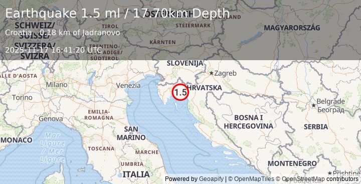 Earthquake CROATIA (1.5 ml) (2025-11-17 16:41:20 UTC)