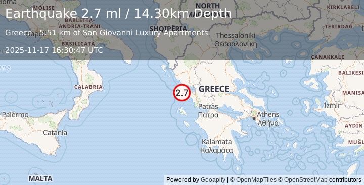 Earthquake GREECE (2.7 ml) (2025-11-17 16:30:45 UTC)