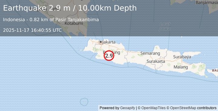 Earthquake JAVA, INDONESIA (2.9 m) (2025-11-17 16:40:55 UTC)