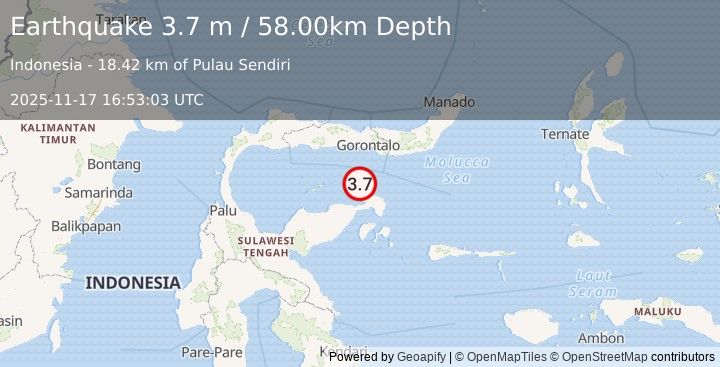 Earthquake SULAWESI, INDONESIA (3.7 m) (2025-11-17 16:53:03 UTC)