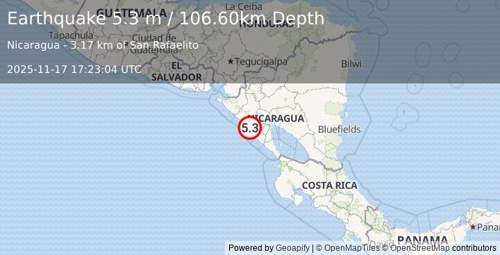 Earthquake NICARAGUA (5.3 m) (2025-11-17 17:23:03 UTC)