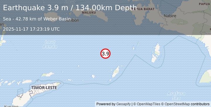 Earthquake BANDA SEA (3.9 m) (2025-11-17 17:23:19 UTC)
