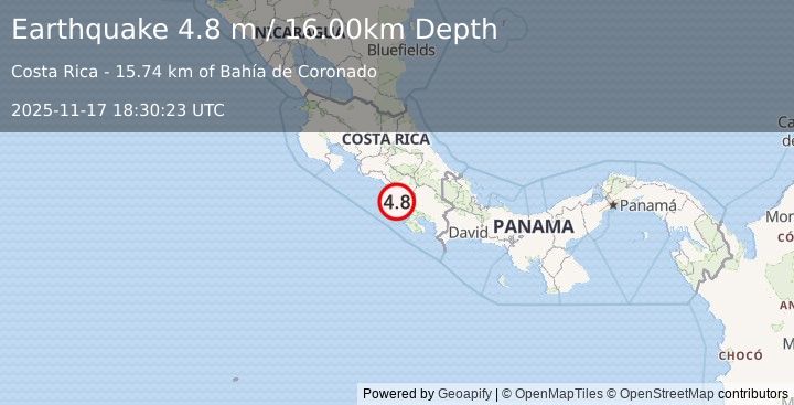 Earthquake COSTA RICA (4.8 m) (2025-11-17 18:30:23 UTC)