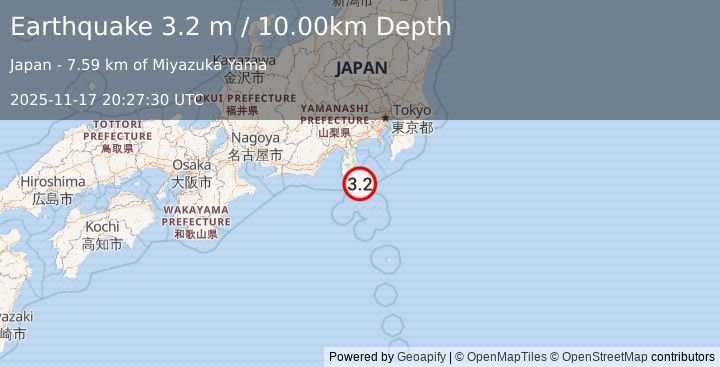 Earthquake NEAR S. COAST OF HONSHU, JAPAN (3.2 m) (2025-11-17 20:27:30 UTC)