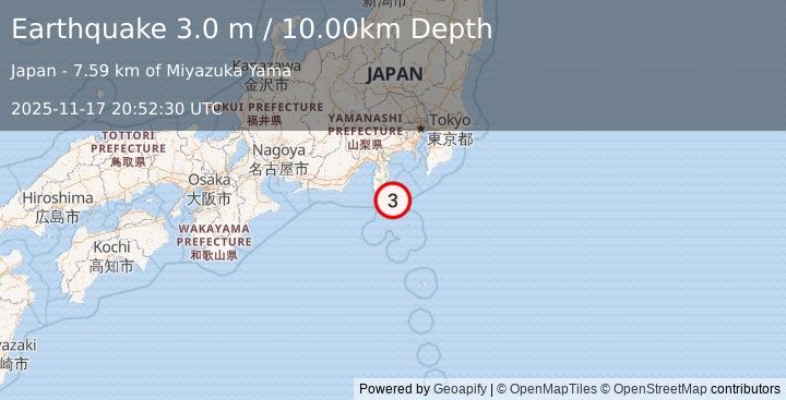 Earthquake NEAR S. COAST OF HONSHU, JAPAN (3.0 m) (2025-11-17 20:52:30 UTC)